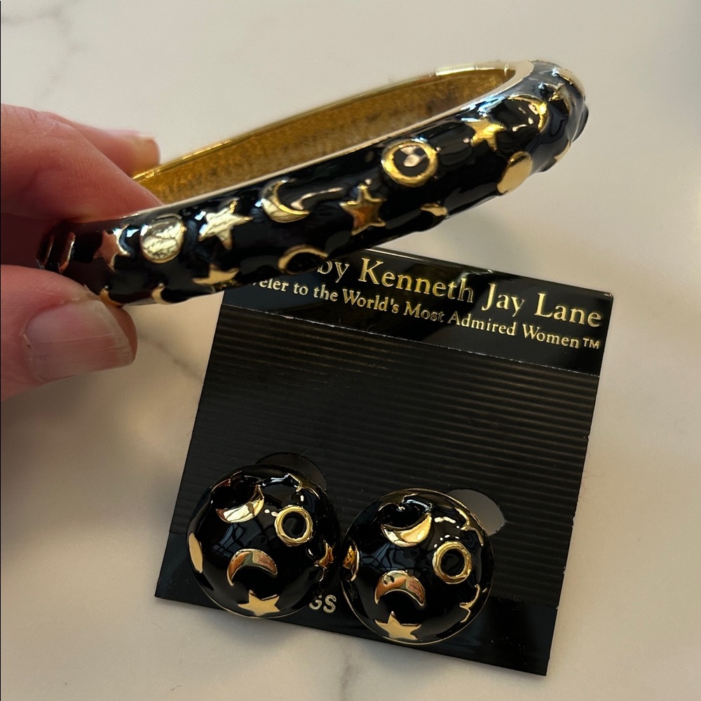 Kenneth Jay Lane Black and Gold Celestial Jewelry Set
